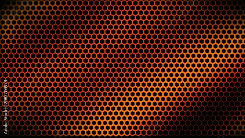 Orange and Red Glowing Hexagonal Honeycomb Mesh Background