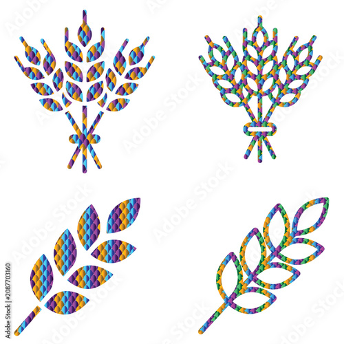 Wheat Stalks Grain Agricultural Harvest Icon Set for Farm, Organic Food, Bakery, Agriculture Branding and Packaging Vector.