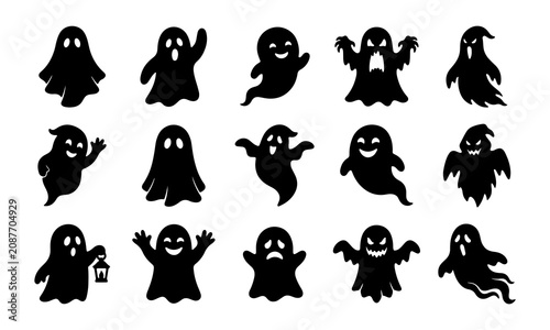 Tableau sur toile Halloween Ghost Collection Bundle With 15 Cute And Spooky Ghost Silhouettes For