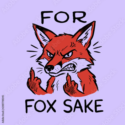 Foto Angry cartoon fox with middle fingers.