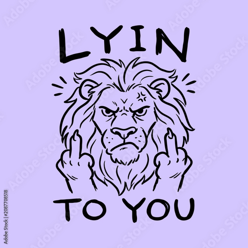 Cuadro en lienzo Lion with middle fingers up gesture.