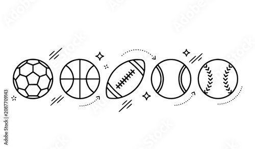 Schilderij op canvas Sports balls lineup soccer basketball football baseball softball