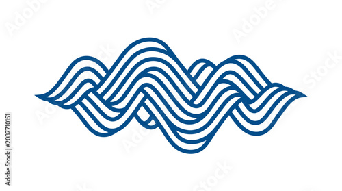 Stylized blue ocean waves symbol with parallel lines.