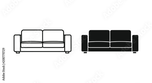 Bild auf Leinwand Two seater sofa depictions in linear and solid black silhouette couch