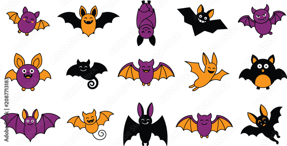 Obraz premium Halloween bat characters in various colors and poses