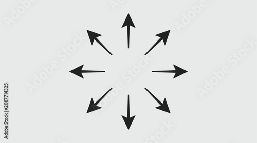Photos Eight arrows point outward in all directions on a gray background