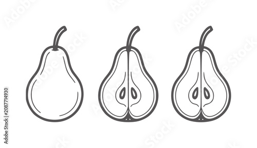 Schilderij op canvas Three pears one whole two halved showing seeds and core fruit food