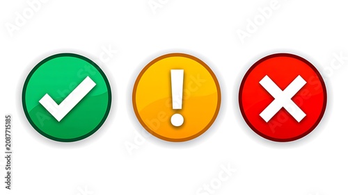 Green check yellow warning and red cross icons representing approval caution and rejection
