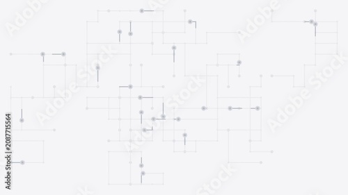 White circuit board traces with light pulses running, digital seamless loop background