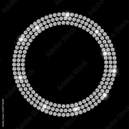 Tableau sur toile Diamond circle frame on black background sparkling jewelry design element for lu
