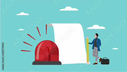 Tableau sur toile Business alert: man with pencil and briefcase reviews urgent list