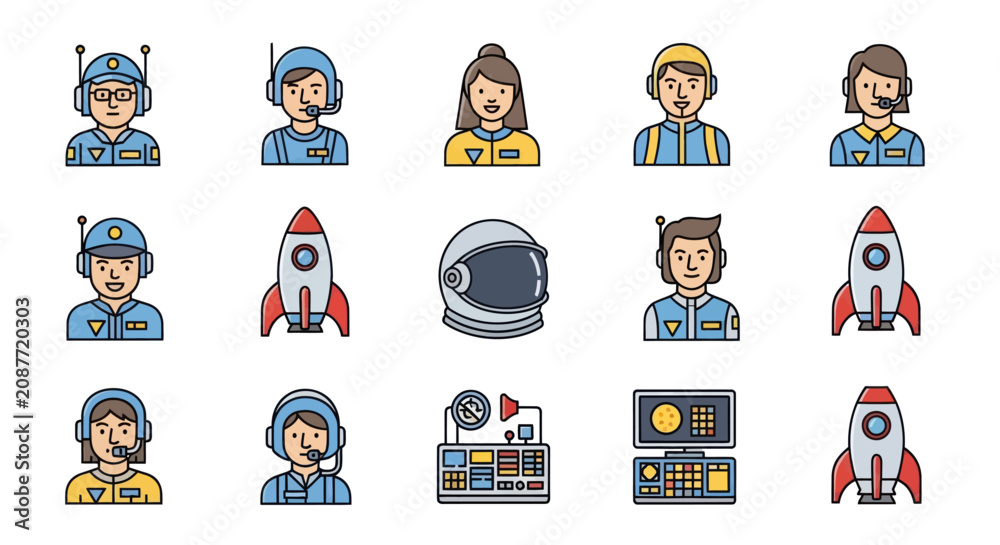 Fototapeta premium Space Exploration and Astronaut Icon Set