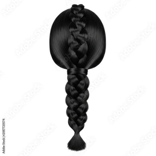 braided black hair bun with loose strands isolated on transparent background