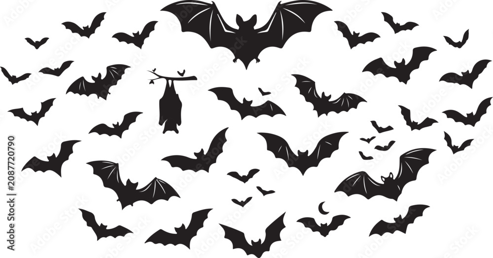 Fototapeta premium Halloween bats silhouette collection for spooky decorations and party themes