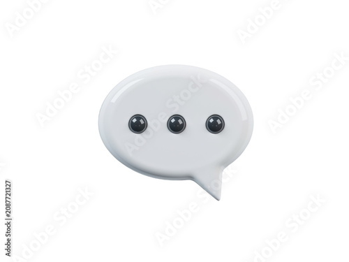 White 3d speech bubble icon representing communication, isolated on transparent background