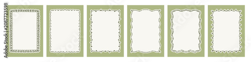 Whimsical rectangle lace and line frame set. Perfect for invitations, cards, scrapbooking. Vector illustration.