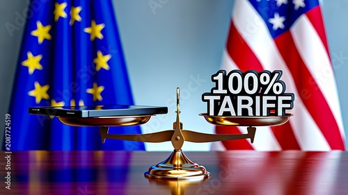 United states and european union tariff policy with balance scale concept