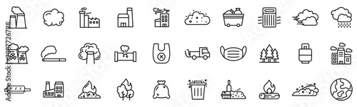 Environment and Pollution Line Icon – with Waste Management, Climate Change, Recycling and Sustainability icon pack