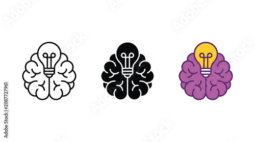 Human brain and glowing lightbulb for creative brainstorming