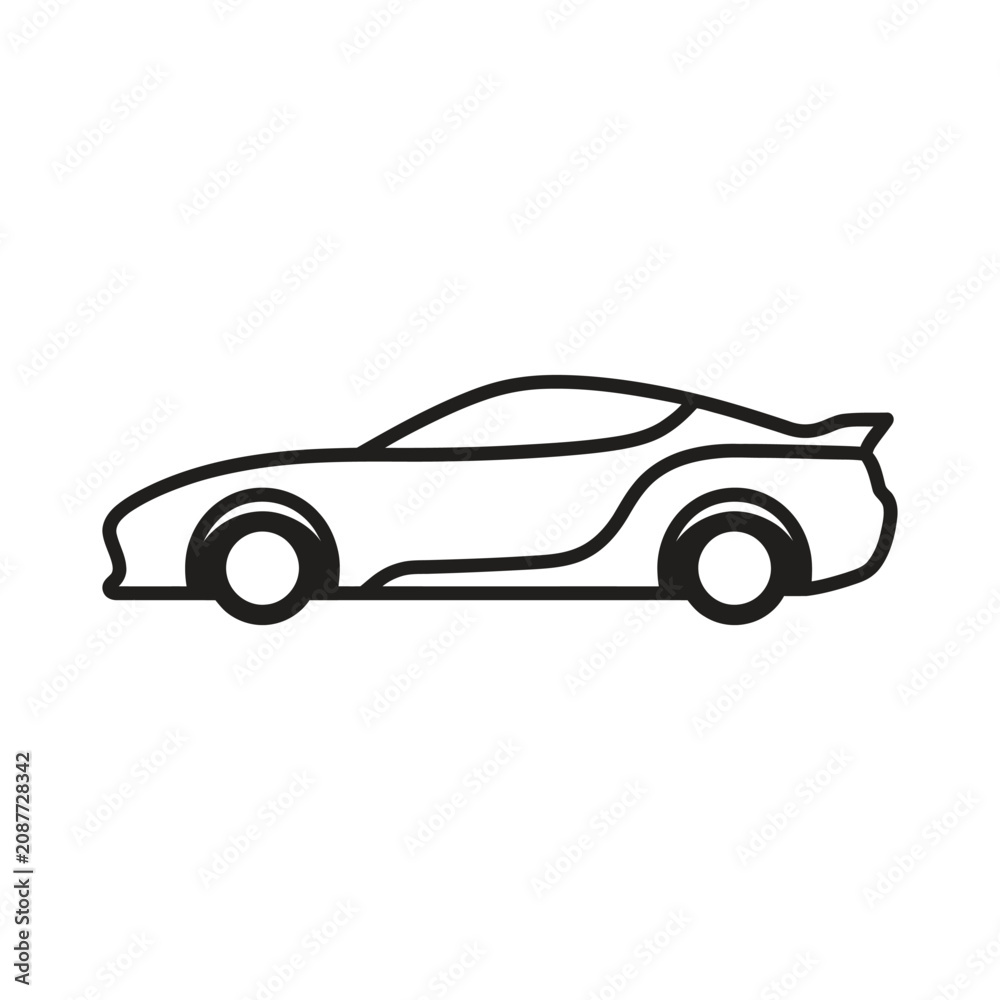 Fototapeta premium Minimalist aerodynamic GT coupe continuous line art, clean vector illustration, black stroke only