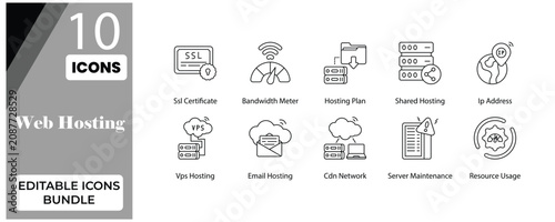Bild auf Leinwand Web Hosting Editable Icons Bundle – Modern Line Style Server, Domain & Cloud Hos