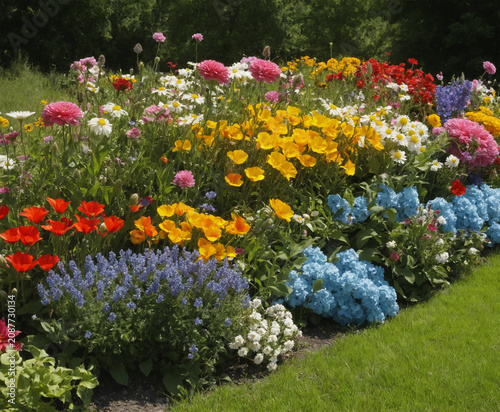 Beautiful flower gardens along the roadside.
