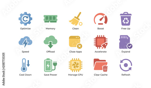 System optimization and cleanup icons showing utilities and actions