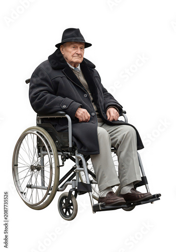 Elderly man in wheelchair isolated on a clean transparent background