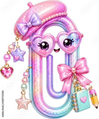 Cute Pink Glitter Paperclip Character Clipart