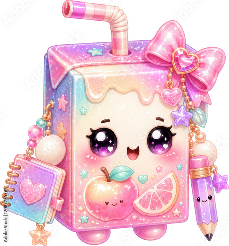 Cute pink juice box character with and citrus slice deco ns