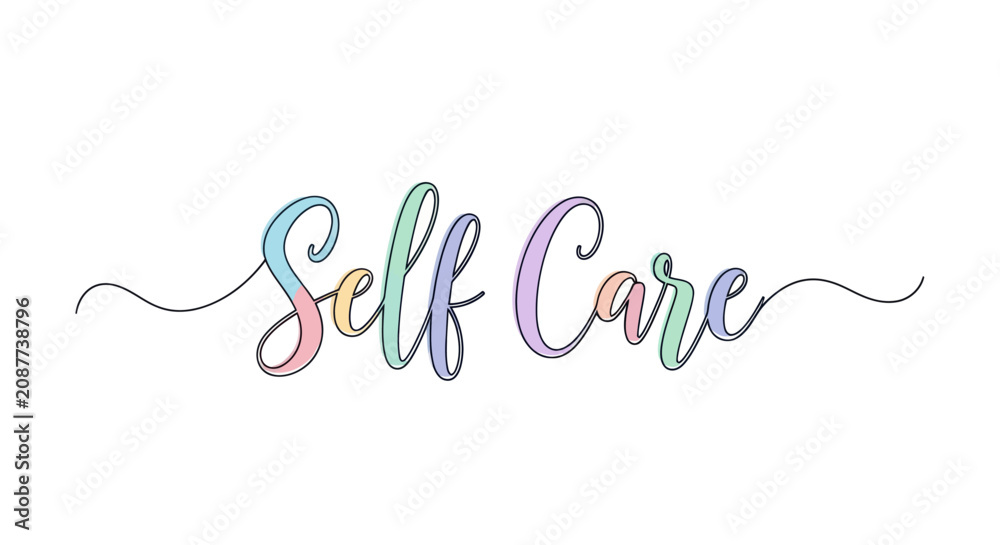 Obraz premium Self Care Pastel Cursive Lettering Vector