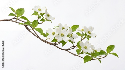 Beautiful white dogwood flowers on a tree branch