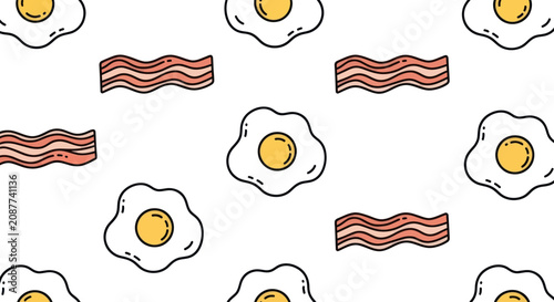 Bild auf Leinwand Fried Eggs and Bacon Seamless Pattern