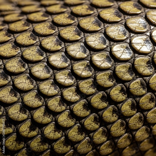 Detailed macro close up of textured green reptile skin scales pattern with organic texture layered depth creature s hide illuminated side lighting emphasizes rugged