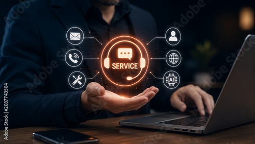 Digital Customer Service and Online Support Communication Concept with Virtual Help Desk Interface