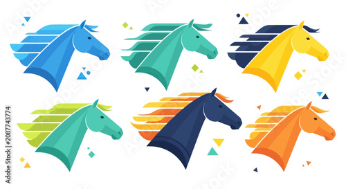 Bild auf Leinwand Dynamic Horse Head Icon Set