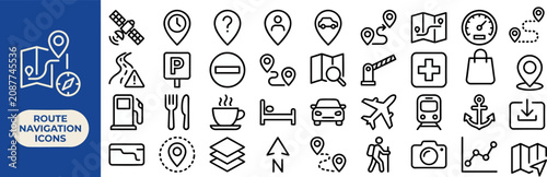 Konstfotografi location navigation outline vector icon set
