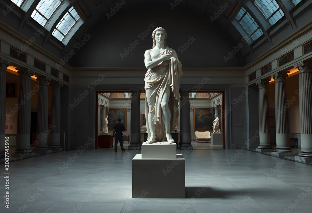 Obraz premium Classical marble statue on plinth in museum interior