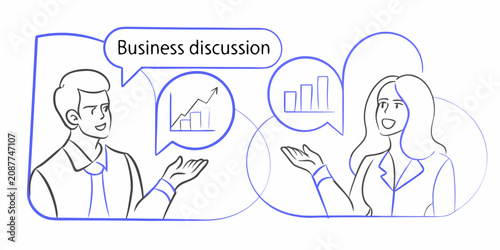 Canvas-taulu Business Discussion Illustration With Chart Graphics And Two Figures
