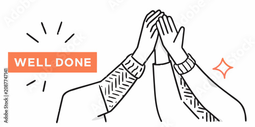 Bild auf Leinwand High five gesture illustration with celebratory message hand drawn style