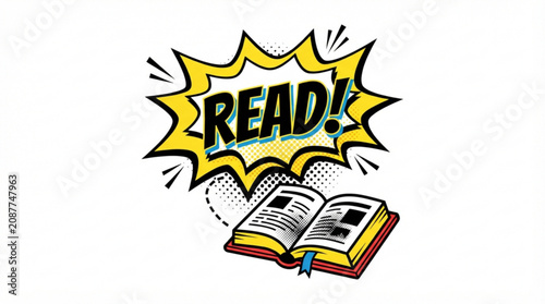 Cartoon book icon, read speech bubble, educational symbol, vector illustration