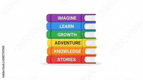 Colorful book stack, educational books, learning icons, vector illustrations, rainbow books
