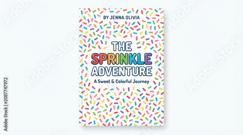 Colorful sprinkle book cover, kids storybook, vector illustration, sweet adventure theme