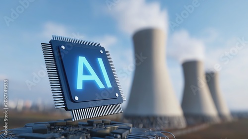 AI chip in front of cooling towers.