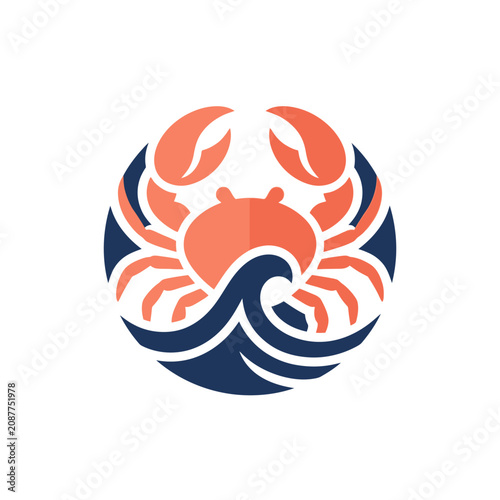 Quadro su tela Circular orange crab and blue wave logo.