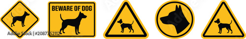 Photos Dog beware sign icons with guard dog, danger, caution, and warning symbols for s