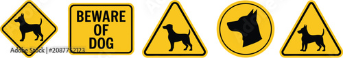 Photos Dog beware sign icons with guard dog, danger, caution, and warning symbols for s