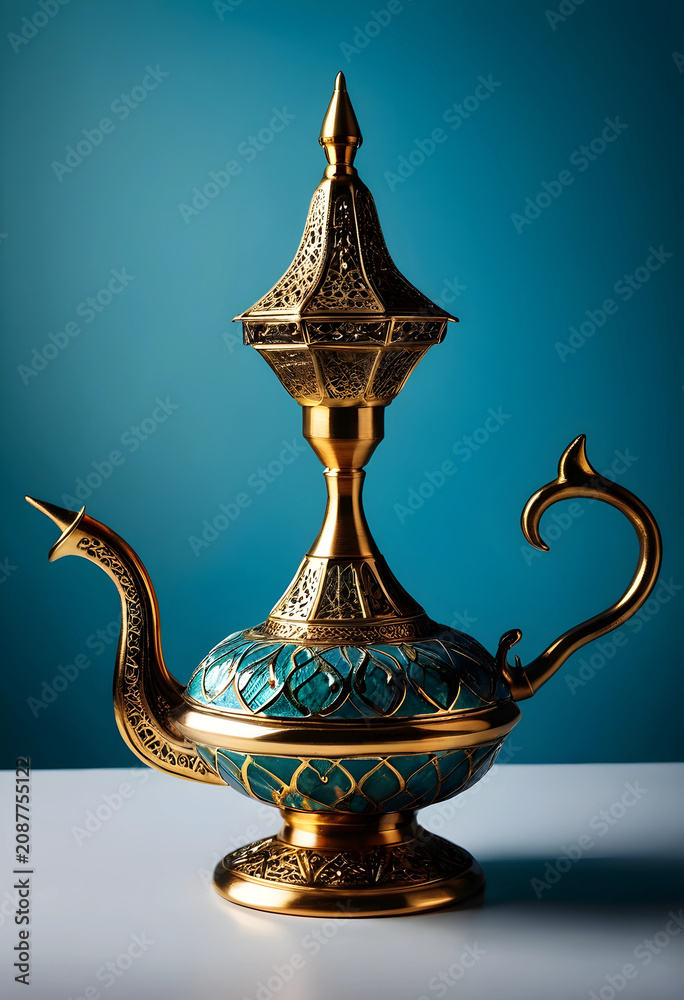 Obraz premium Decorative Aladdin lamp on blue background
