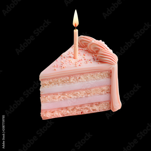 pastel pink clay birthday cake slice render