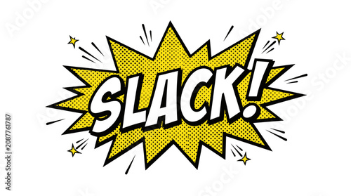 Photos Slack onomatopoeia with stars in yellow burst.